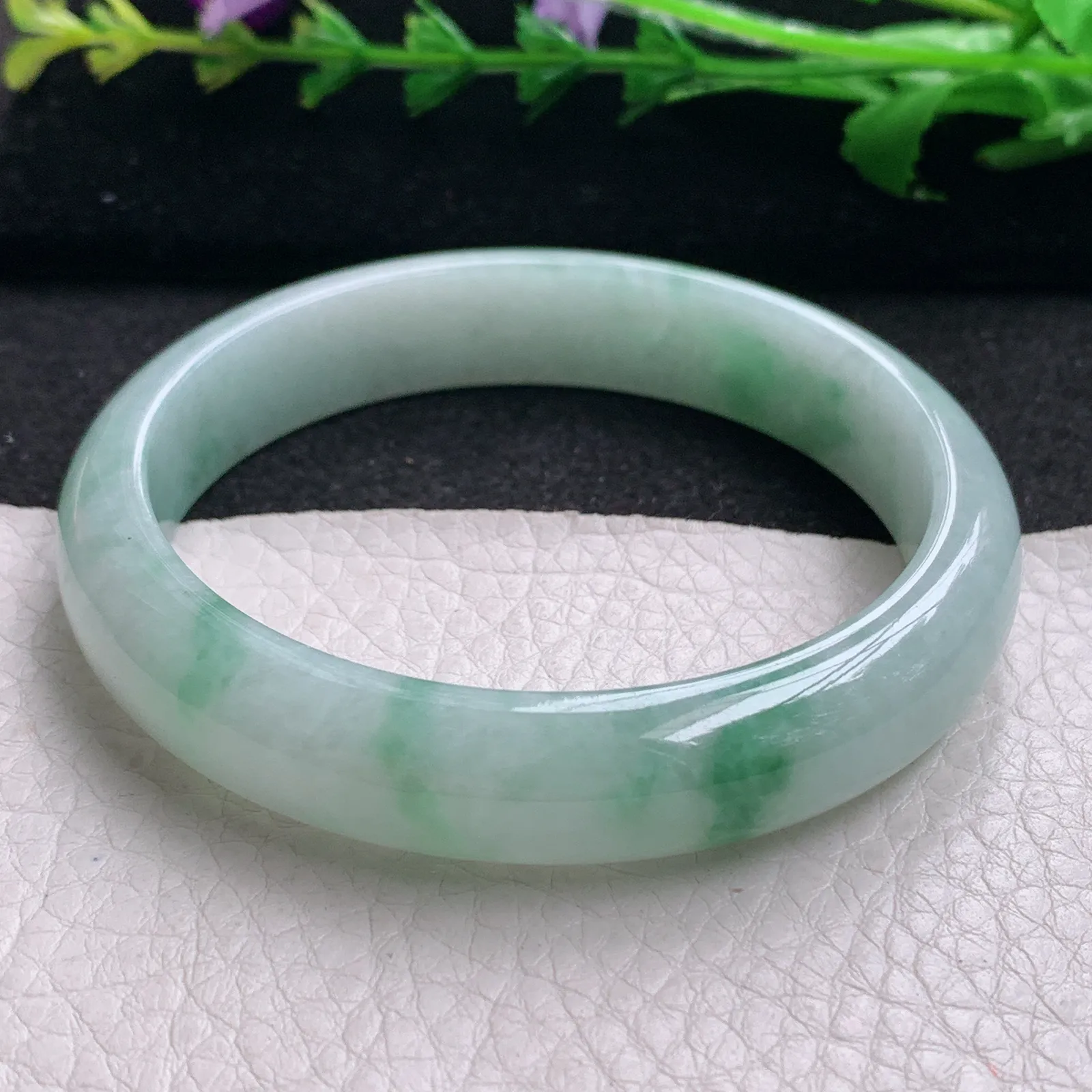 hy实拍57.5*12.3*7.2平安镯 缅甸翡翠精美冰飘花宽边玉手镯 玉手环