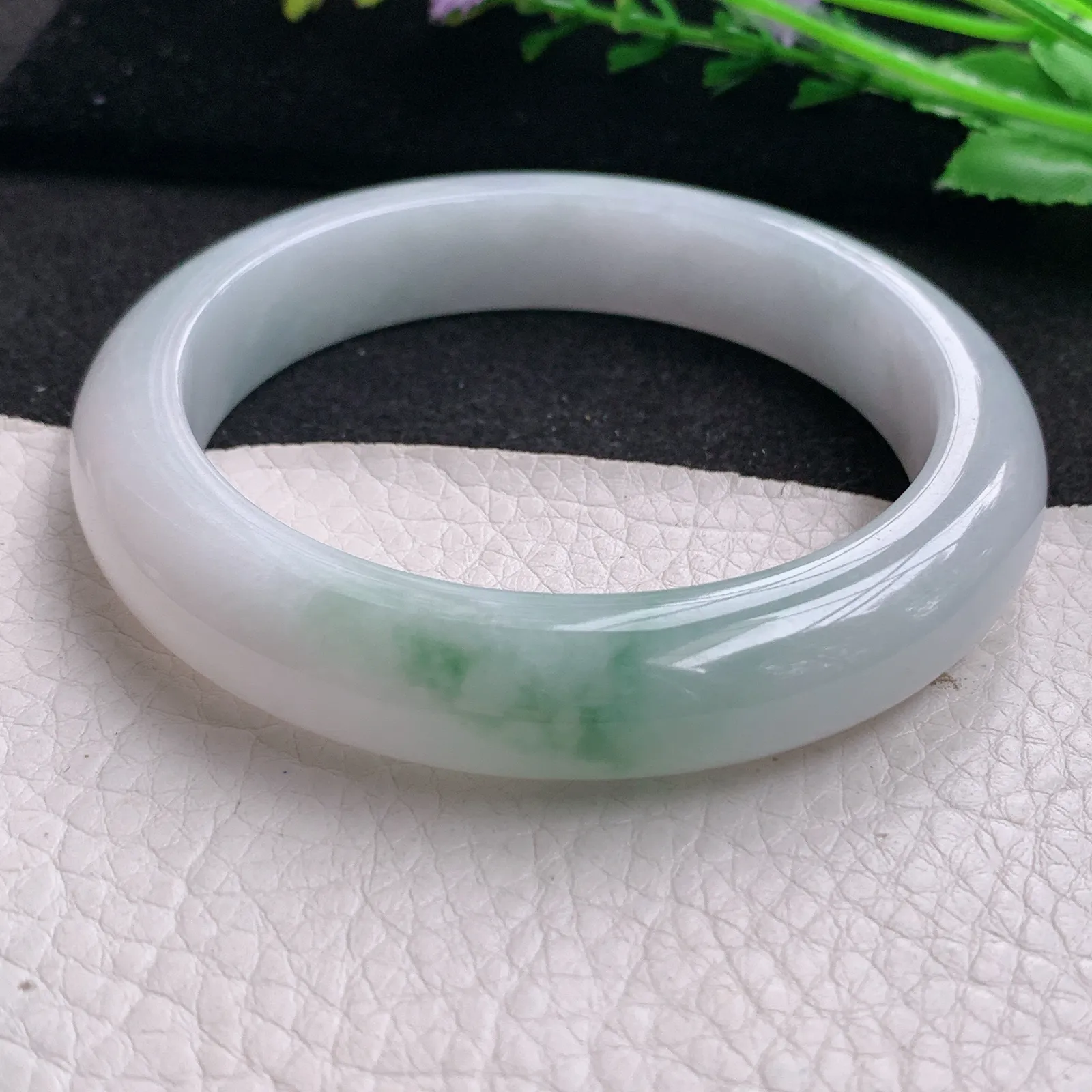 yh大圈口61*12.8*9.3平安镯 缅甸翡翠精美飘花大气宽边玉手镯 玉手环