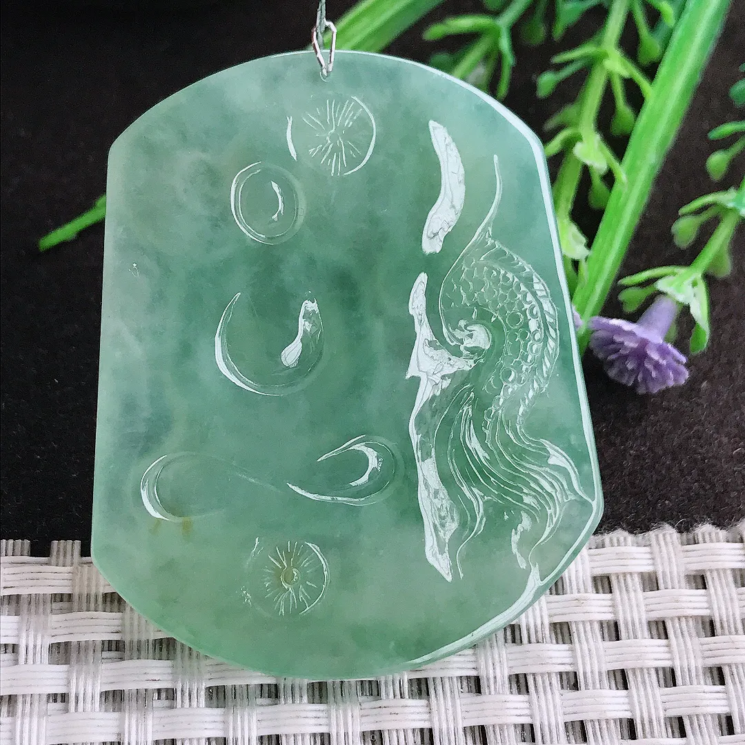 实拍A货翡翠50.5/41.7/5.5老坑冰胶果冻冰晴满甜绿如来佛祖吊坠翡翠挂件