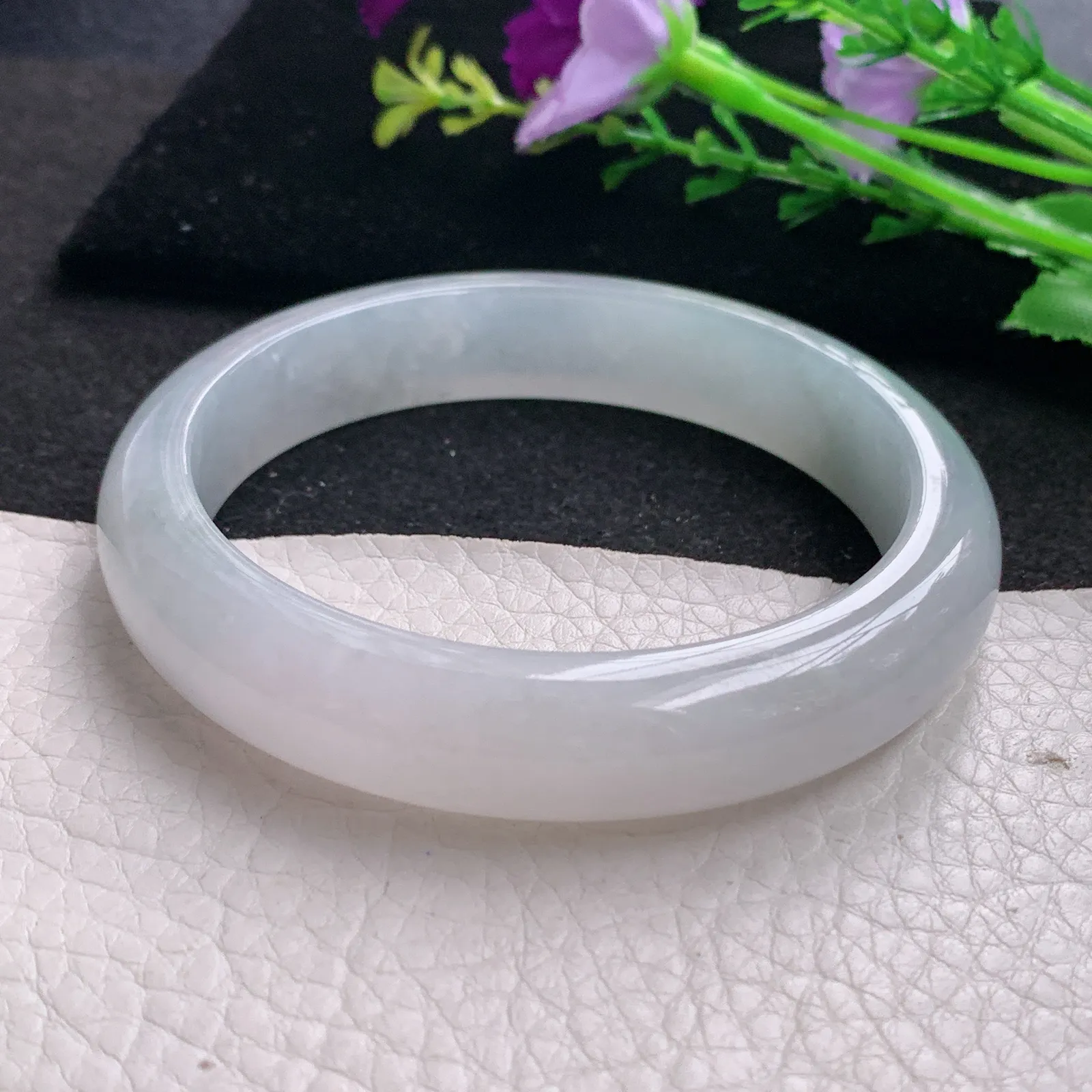 yh大圈口61*12.8*8.3平安镯 缅甸翡翠精美冰纯宽边玉手镯 玉手环