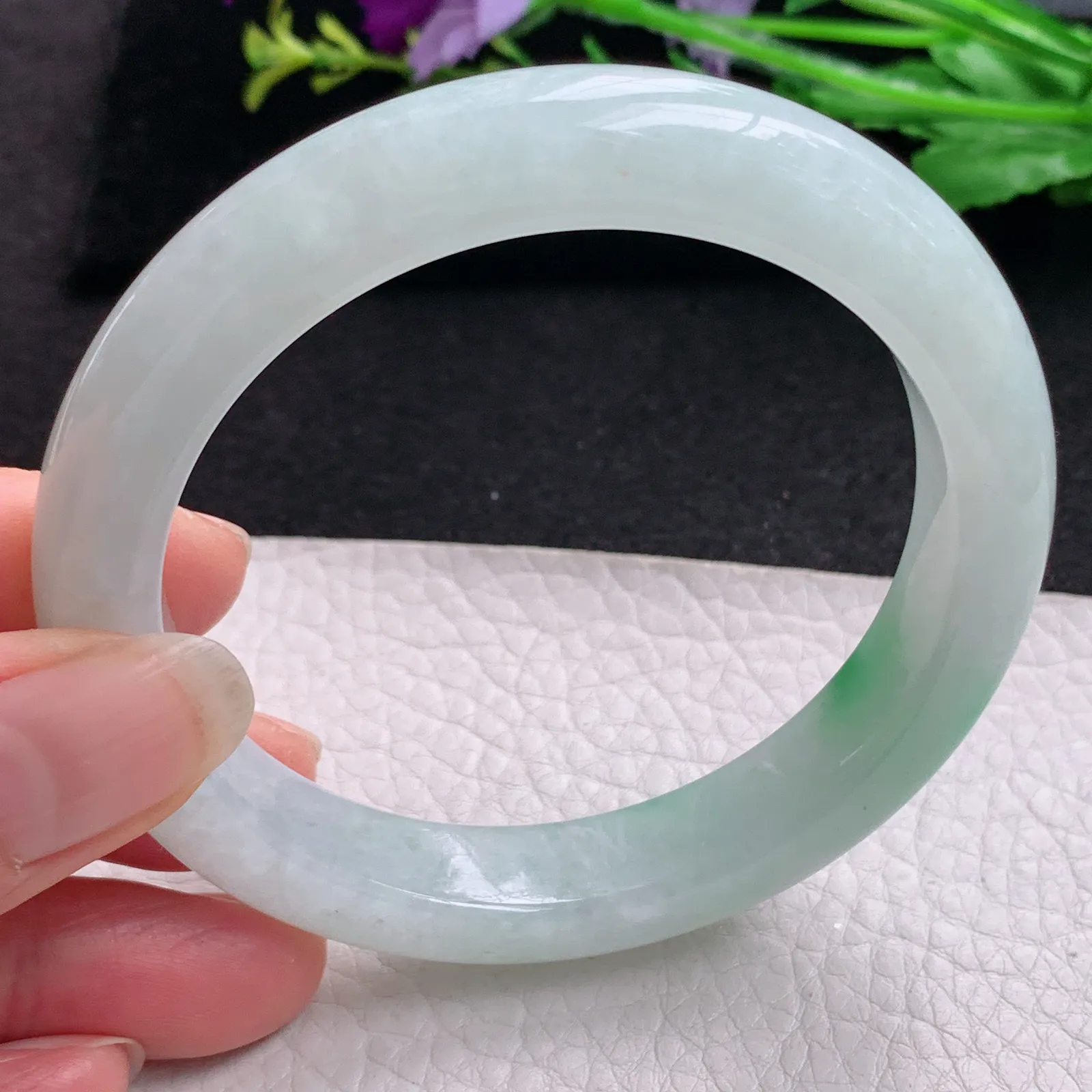 xx实拍59*11.8*9平安镯 缅甸翡翠精美冰飘绿花宽边玉手镯 玉手环