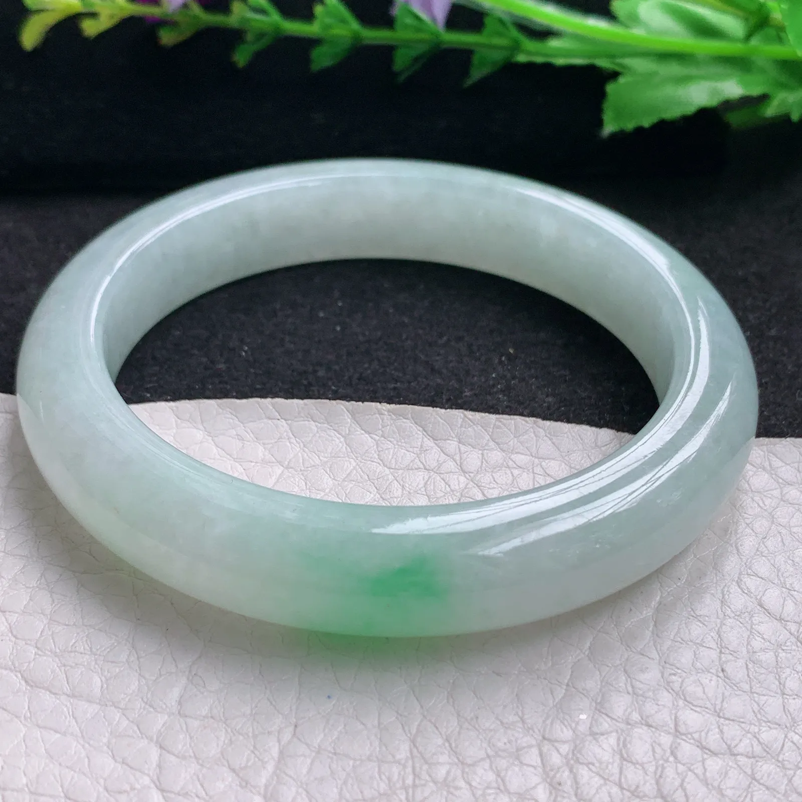 xx实拍59*11.8*9平安镯 缅甸翡翠精美冰飘绿花宽边玉手镯 玉手环