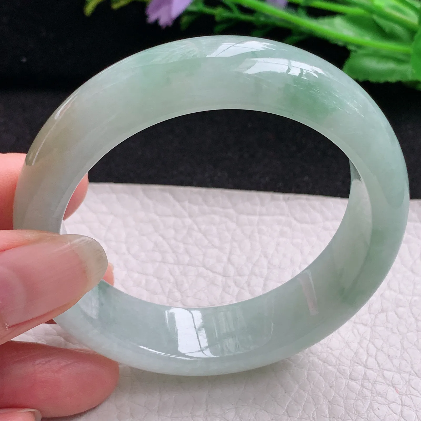 hh实拍55*16*9.3轮胎镯 缅甸翡翠精美冰三彩宽边玉手镯 玉手环