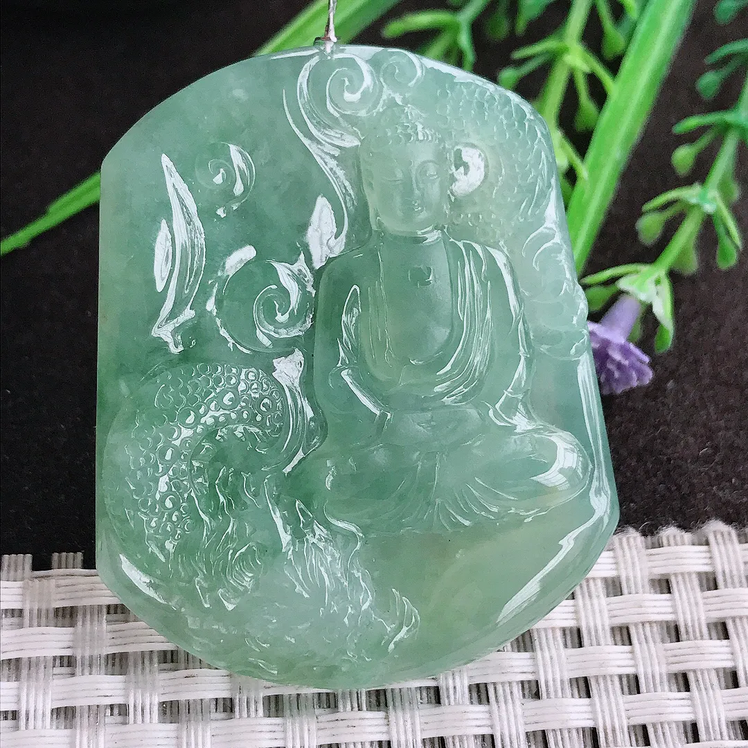 实拍A货翡翠50.5/41.7/5.5老坑冰胶果冻冰晴满甜绿如来佛祖吊坠翡翠挂件