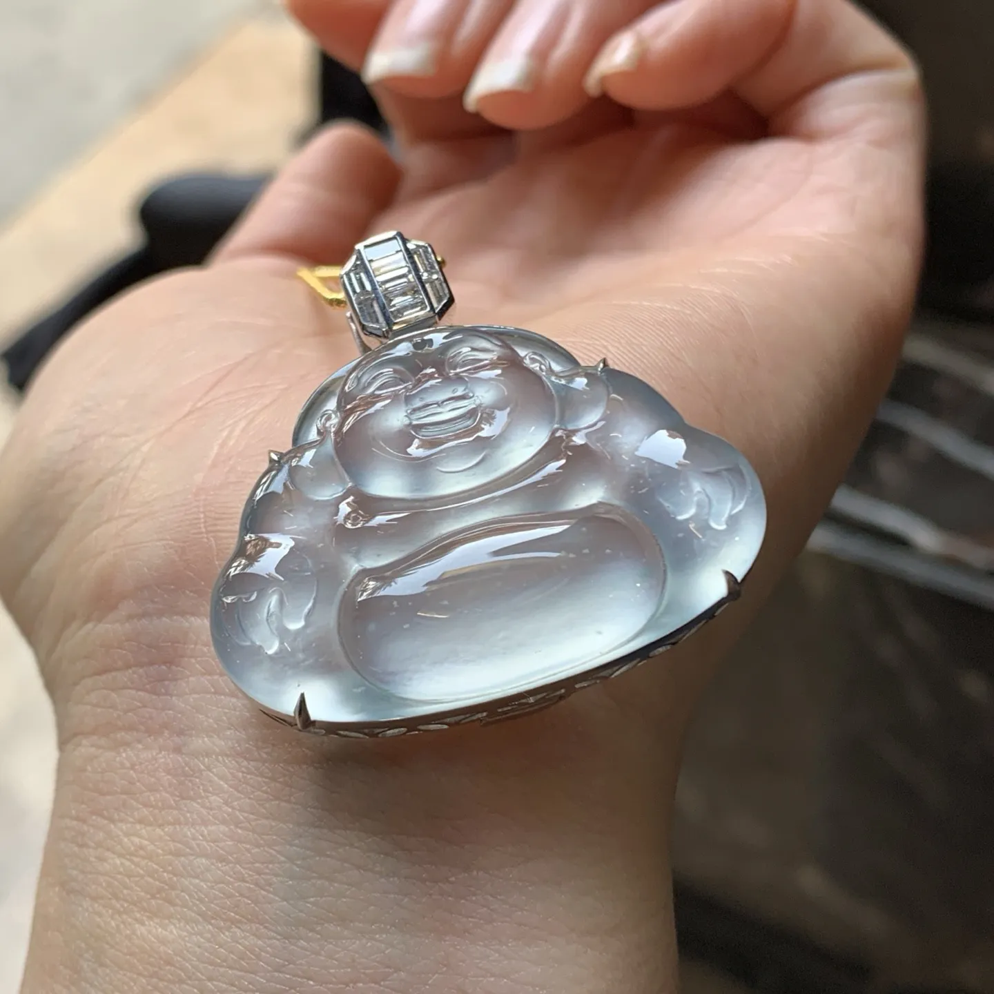 高冰金钻镶嵌佛公^_^真金真钻 种老 荧光十足 尺寸26