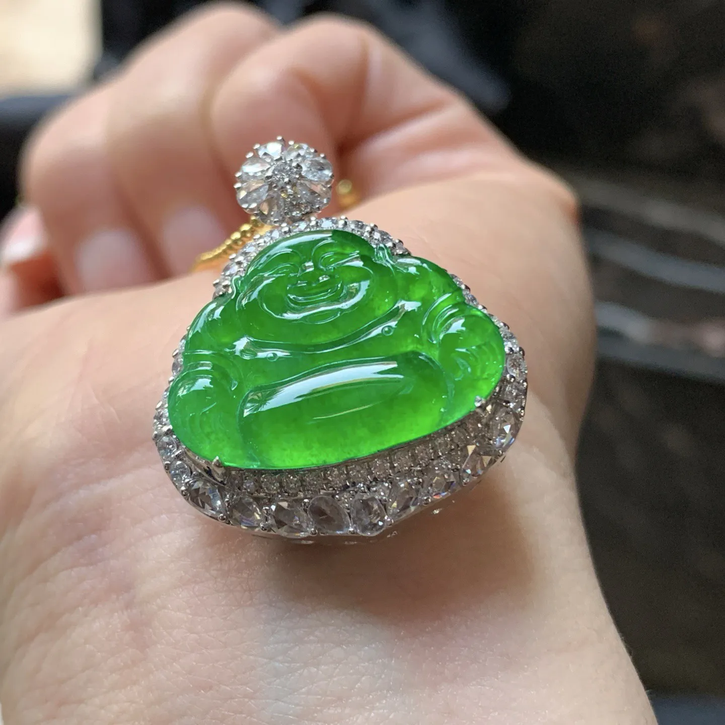 金钻镶嵌冰绿佛公^_^种色冰透 鲜艳