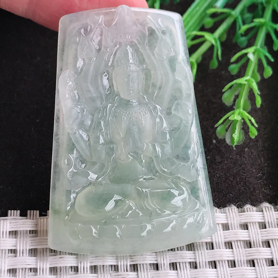 实拍A货翡翠51.6.135.5/5.6老坑冰胶水灵千手观音吊坠翡翠挂件