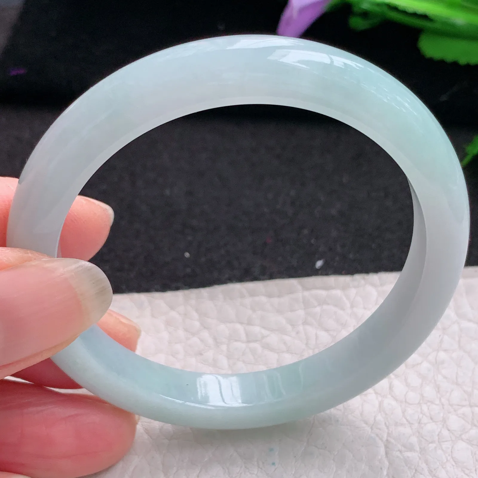 nr小圈口51.6*8.3*7平安镯 缅甸翡翠精美秀气宽边玉手镯 玉手环