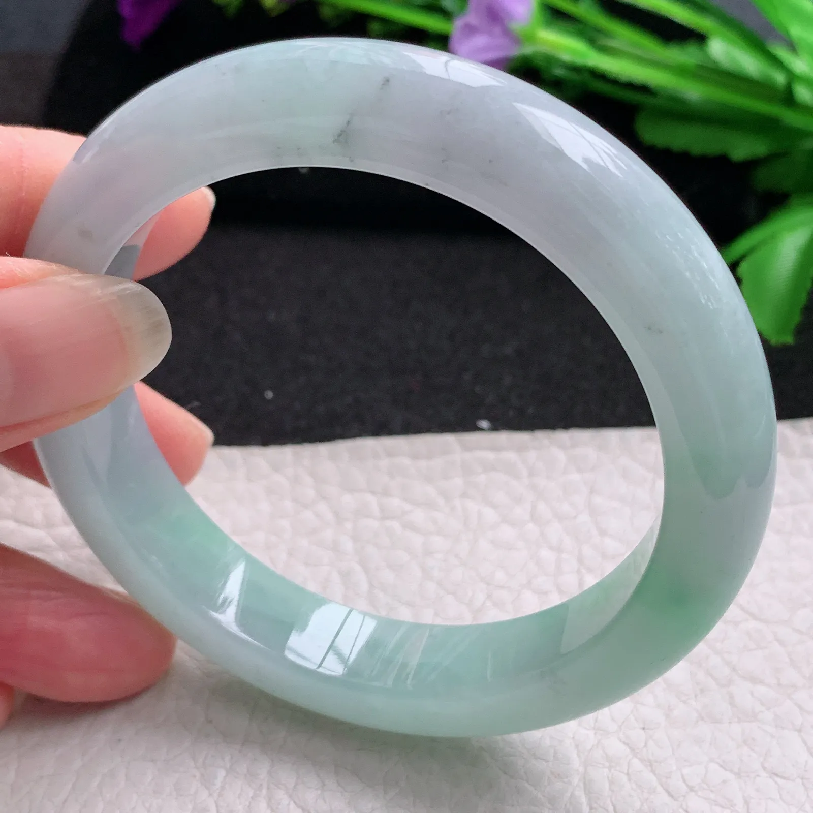 nr实拍57.3*12*9平安镯 缅甸翡翠精美飘绿宽边玉手镯 玉手环