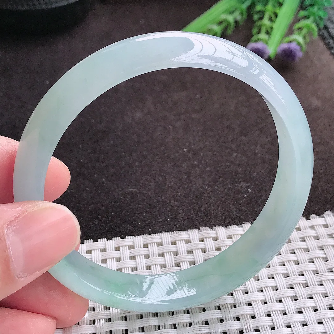 实拍A货翡翠60.5/13.3/6.8大圈口老坑冰胶果冻冰晴手镯宽边翡翠玉镯女款