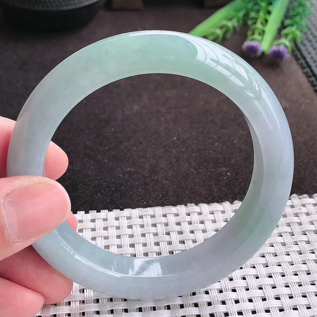 实拍A货翡翠59/12.5/9.6老坑冰润起胶冰晴厚装手镯宽边翡翠玉镯女款