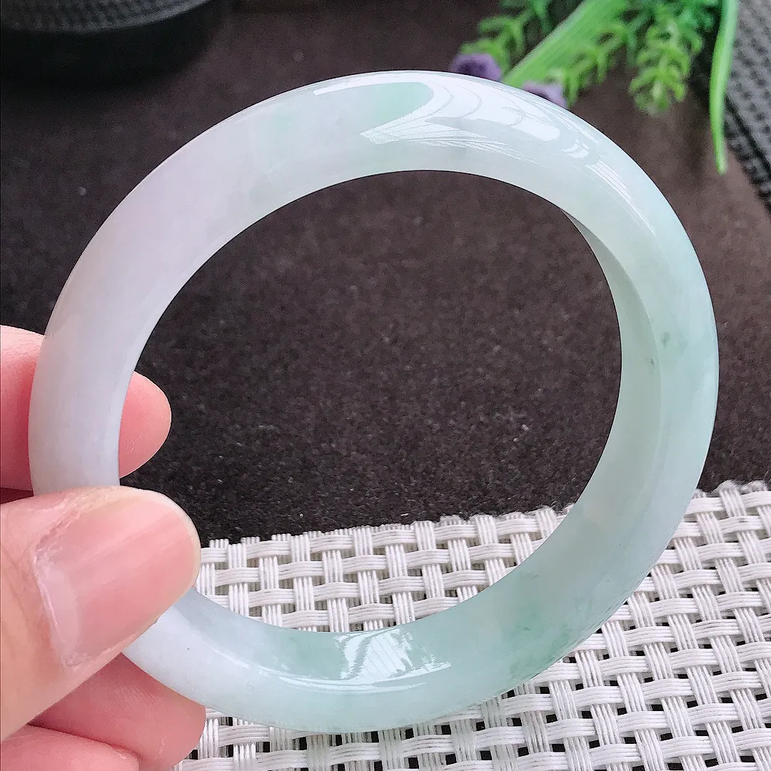 实拍A货翡翠58/12/8.3老坑冰胶水灵飘花手镯宽边翡翠玉镯女款