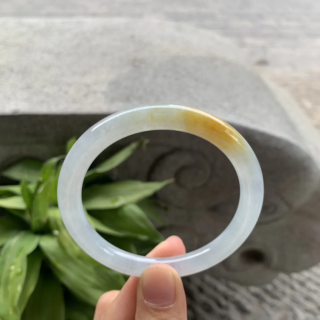 圈口57-7.7 【冰黄翡圆条手镯】圆条57 58可戴