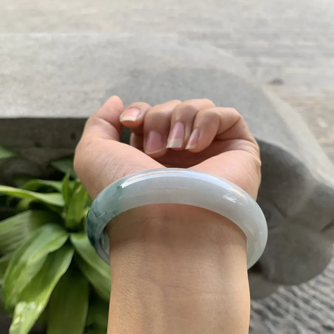 圈口57.5-14.2-7.5 【飘花正圈手镯】正圈57 58可戴 冰透水润