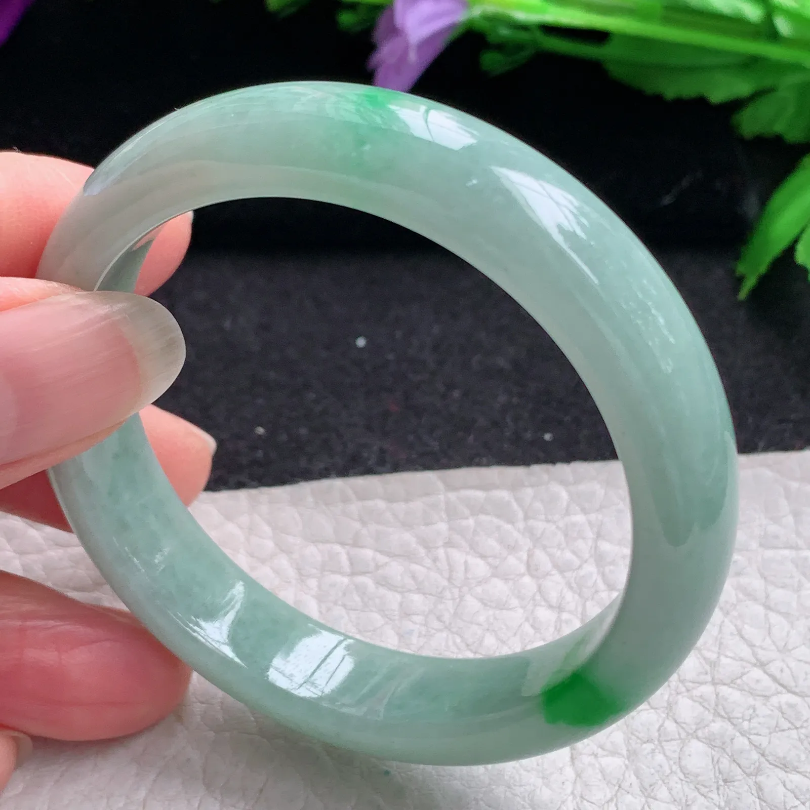 xx小圈口50.8*11.6*7.2平安镯 缅甸翡翠精美飘阳绿宽边玉手镯 玉手环