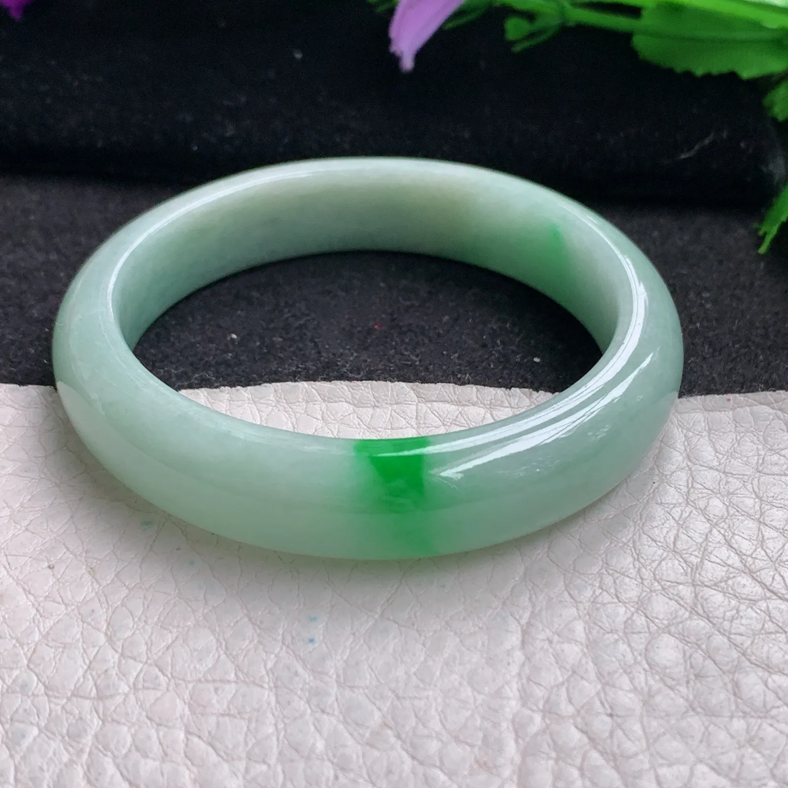 xx小圈口50.8*11.6*7.2平安镯 缅甸翡翠精美飘阳绿宽边玉手镯 玉手环