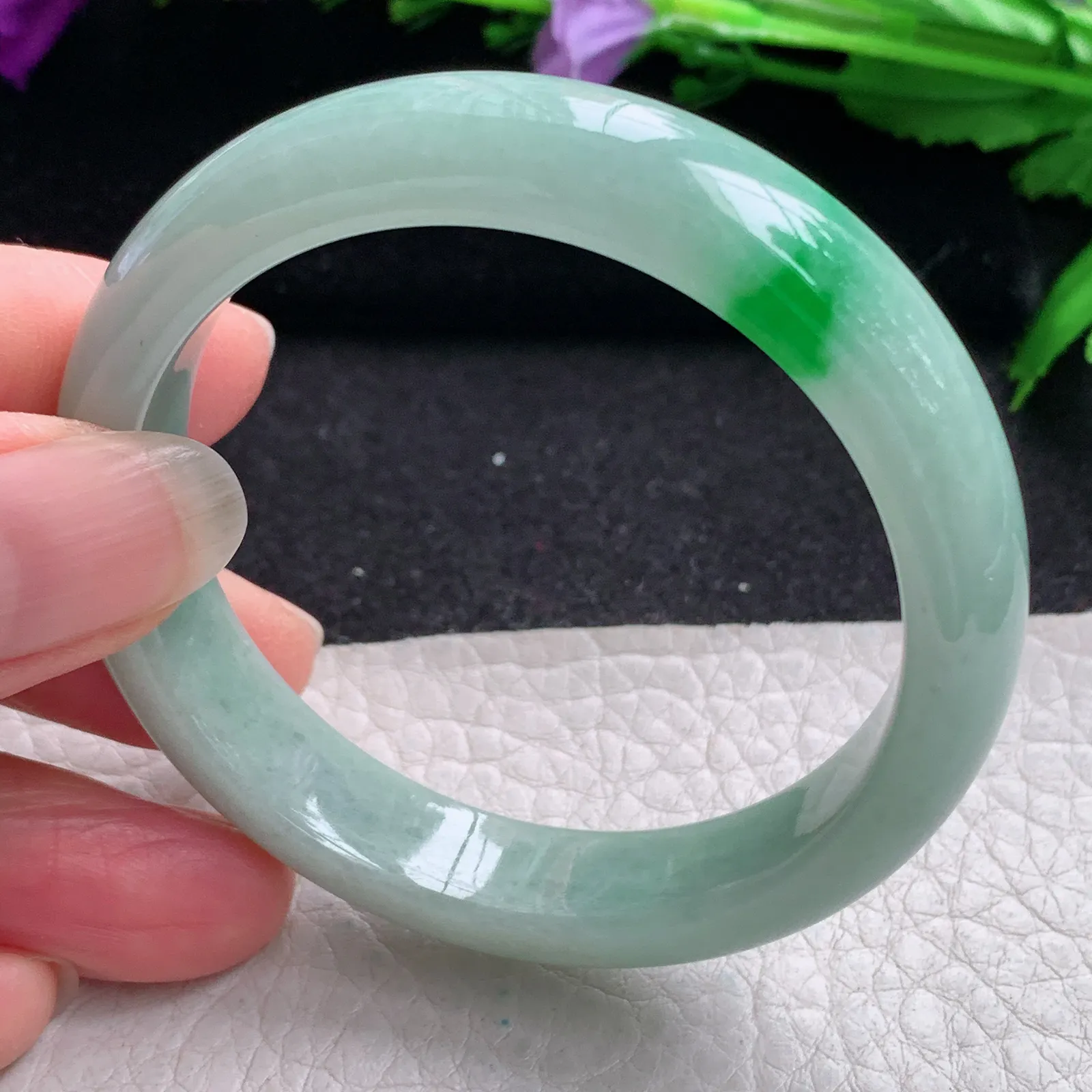 xx小圈口50.8*11.6*7.2平安镯 缅甸翡翠精美飘阳绿宽边玉手镯 玉手环