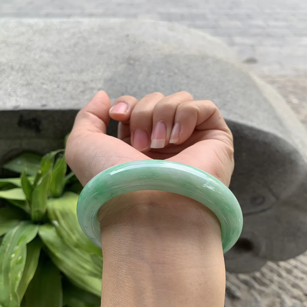 圈口 56-12.2-9.7【飘绿正圈手镯】正圈56 57可戴