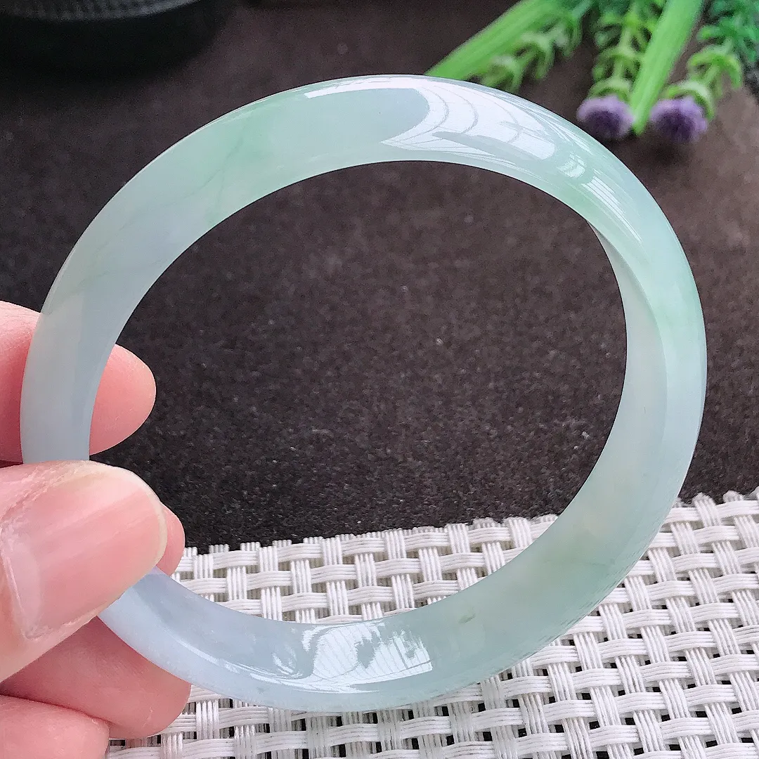 实拍A货翡翠60.5/13.3/6.8大圈口老坑冰胶果冻冰晴手镯宽边翡翠玉镯女款