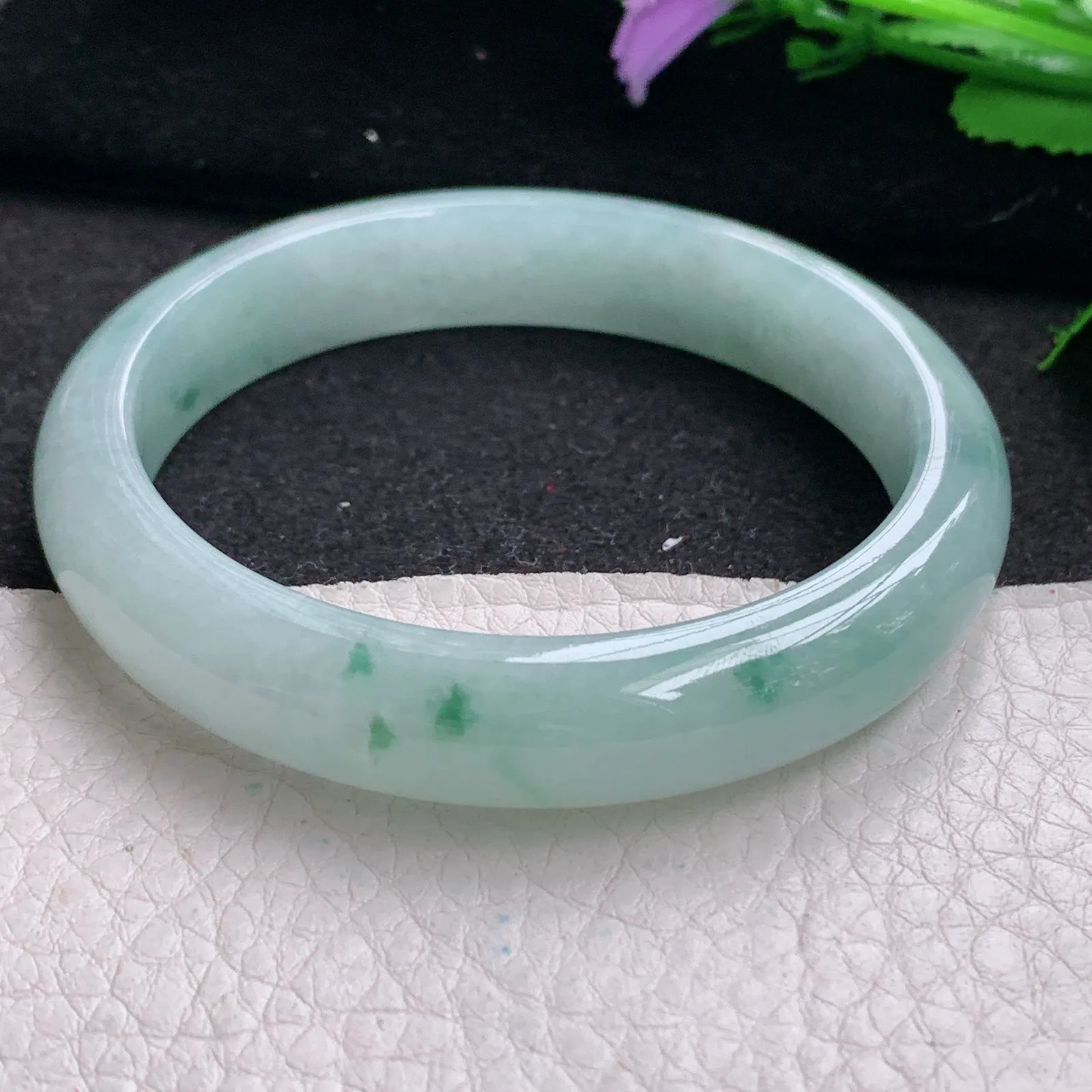 nr实拍57*11.8*7.7平安镯 缅甸翡翠精美冰飘花宽边玉手镯 玉手环