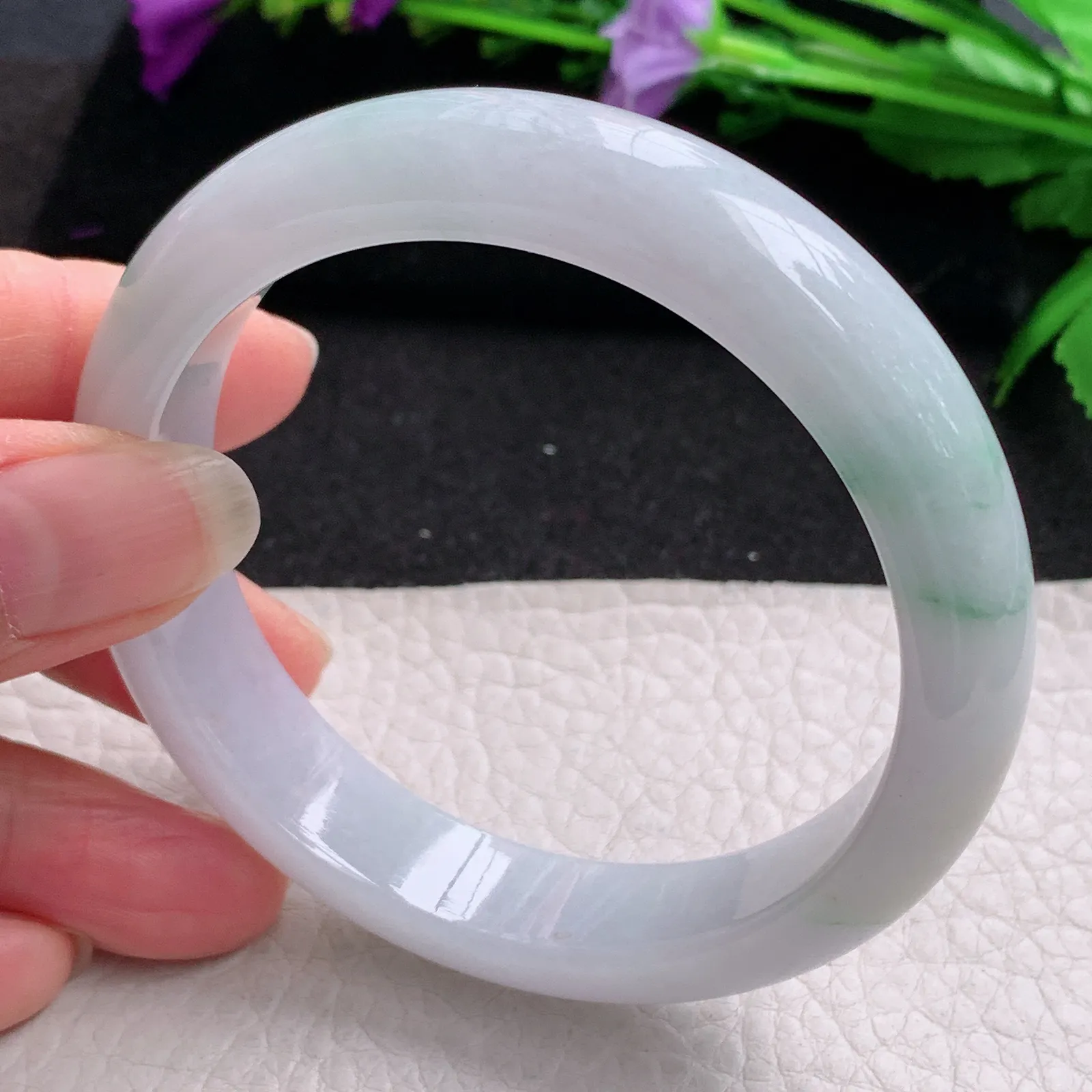 ee实拍59*13.4*8.2平安镯 缅甸翡翠精美冰飘花宽边玉手镯 玉手环