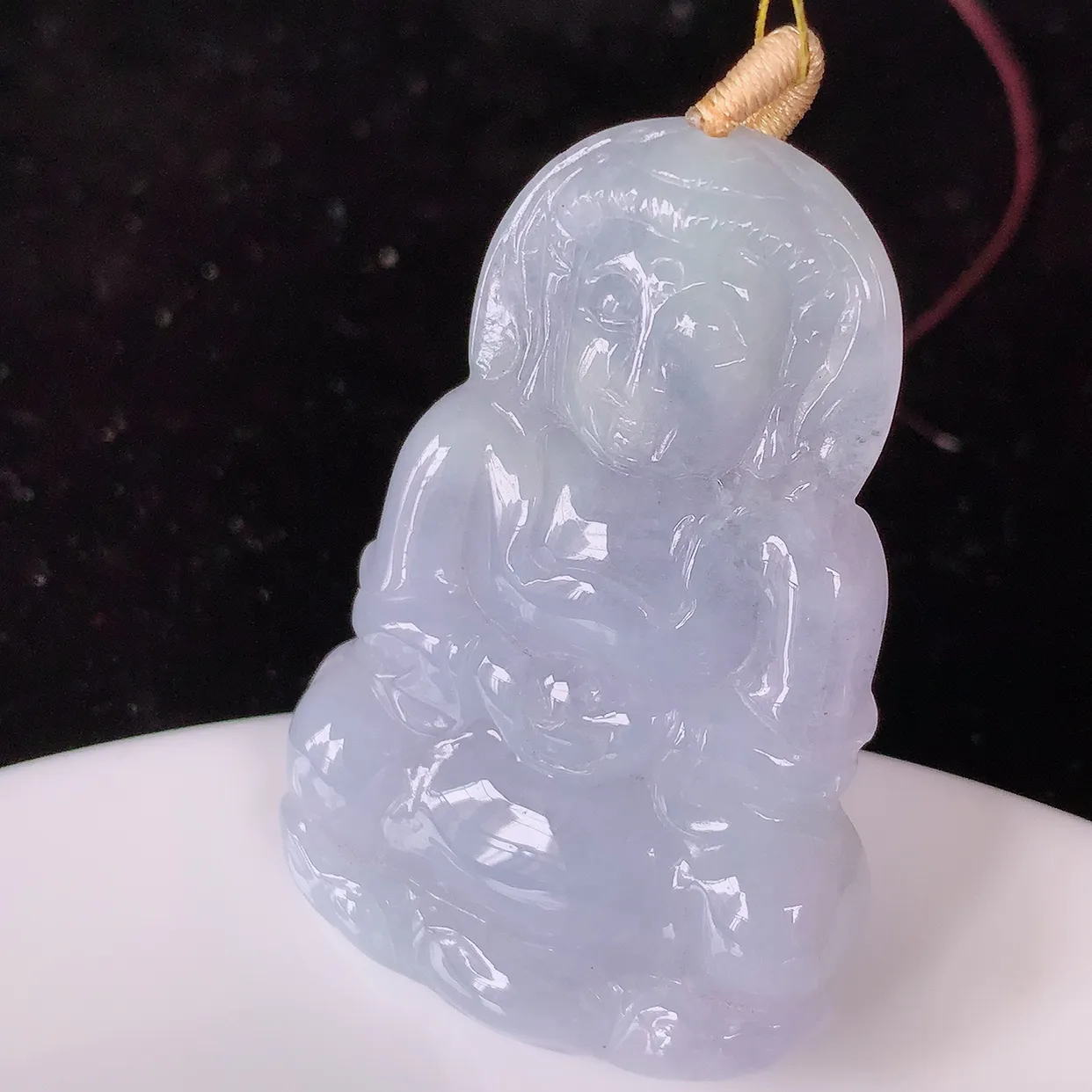 自然光实拍，冰润紫罗兰翡翠保平安观音菩萨吊坠，玉质莹润，佩戴佳品，#35.19