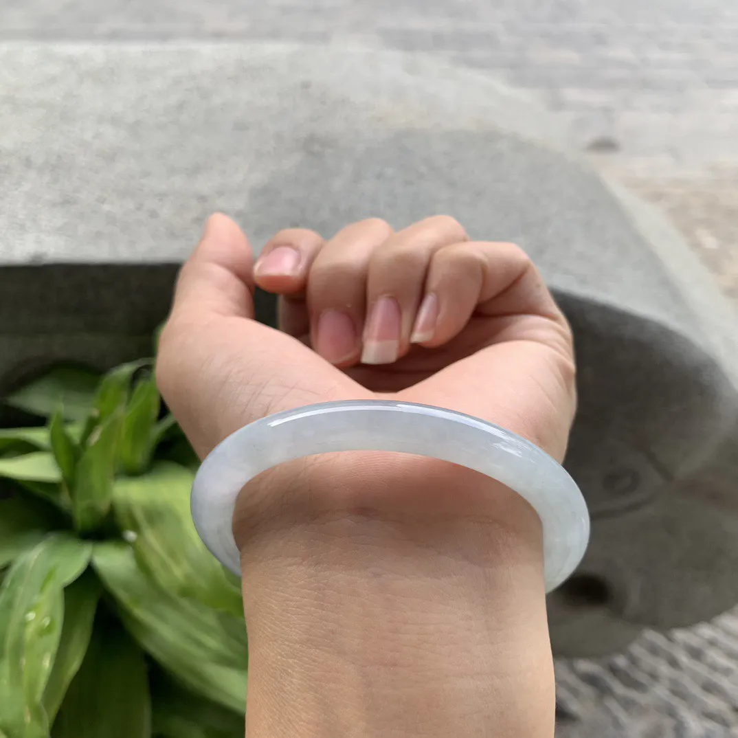 圈口57-7.7 【冰黄翡圆条手镯】圆条57 58可戴