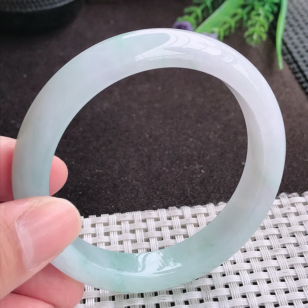 实拍A货翡翠58/12/8.3老坑冰胶水灵飘花手镯宽边翡翠玉镯女款