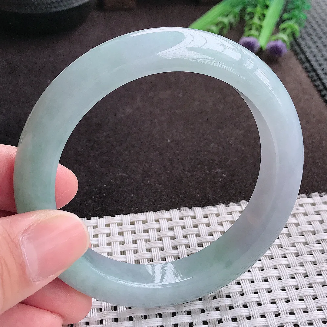 实拍A货翡翠59/12.5/9.6老坑冰润起胶冰晴厚装手镯宽边翡翠玉镯女款