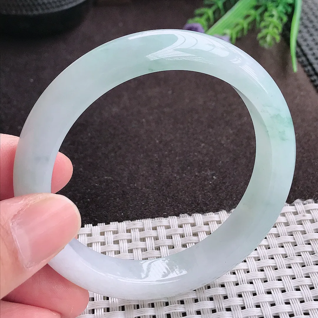 实拍A货翡翠58/12/8.3老坑冰胶水灵飘花手镯宽边翡翠玉镯女款