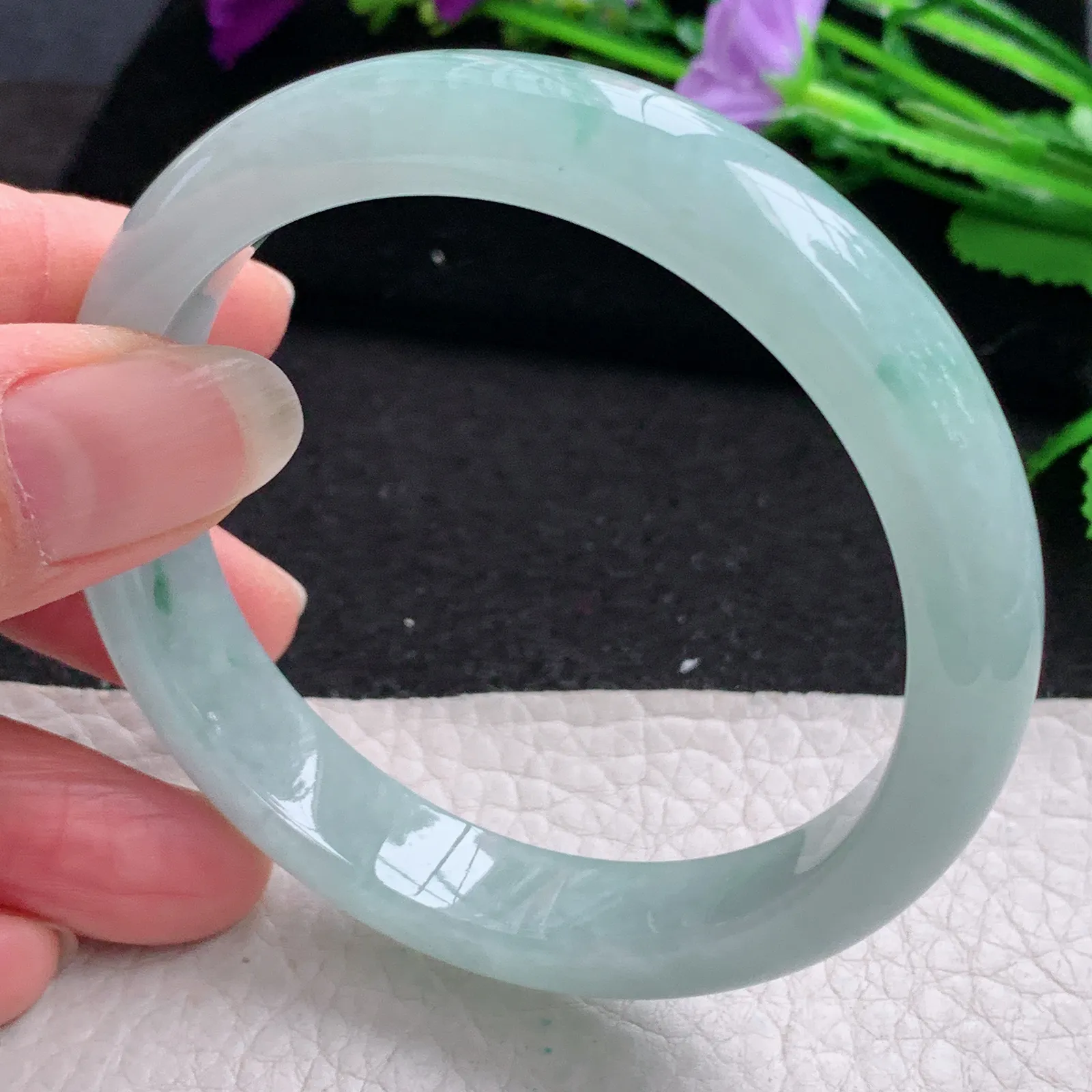 nr实拍57*11.8*7.7平安镯 缅甸翡翠精美冰飘花宽边玉手镯 玉手环