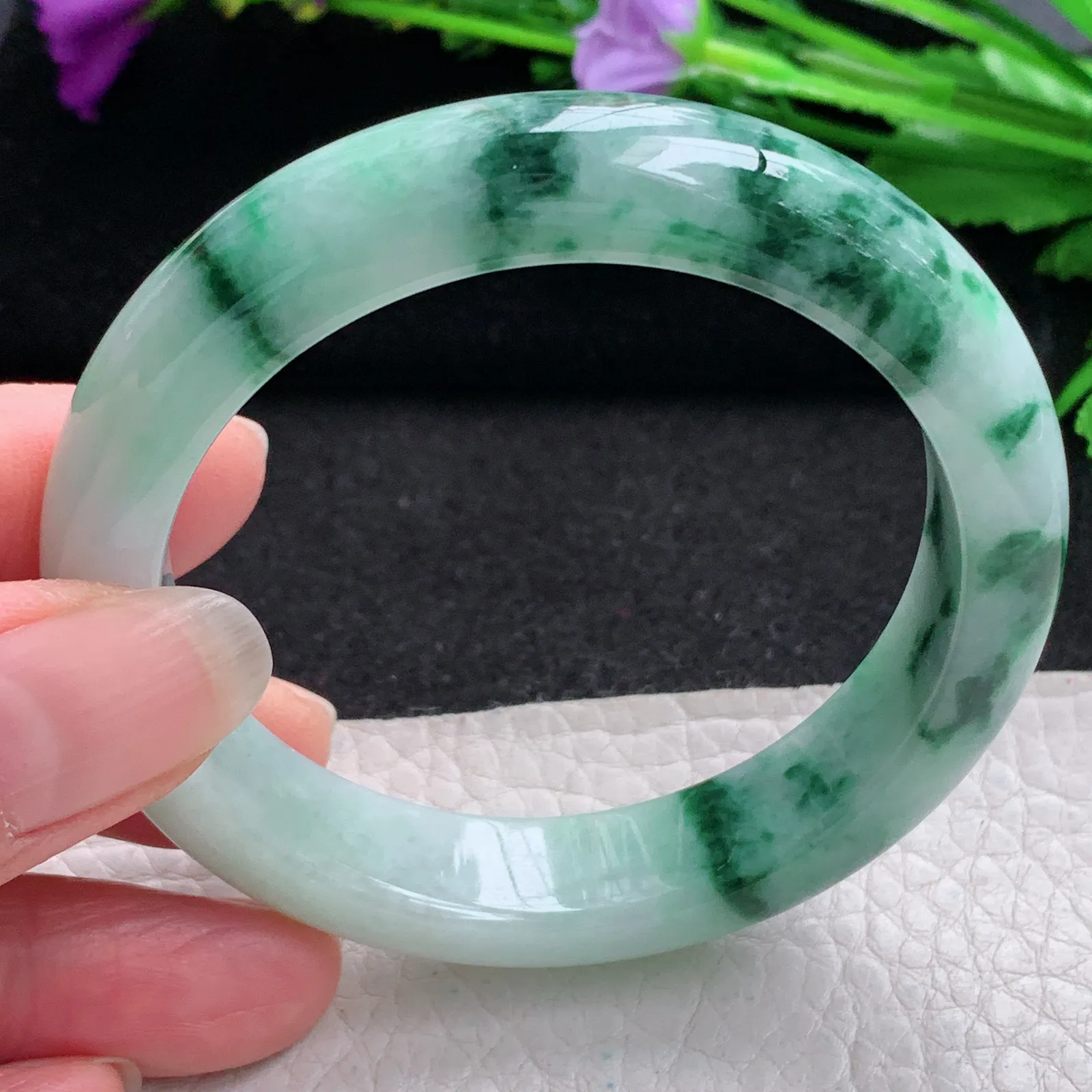 hy实拍53.8*12.5*8.5平安镯 缅甸翡翠精美飘花宽边玉手镯 玉手环