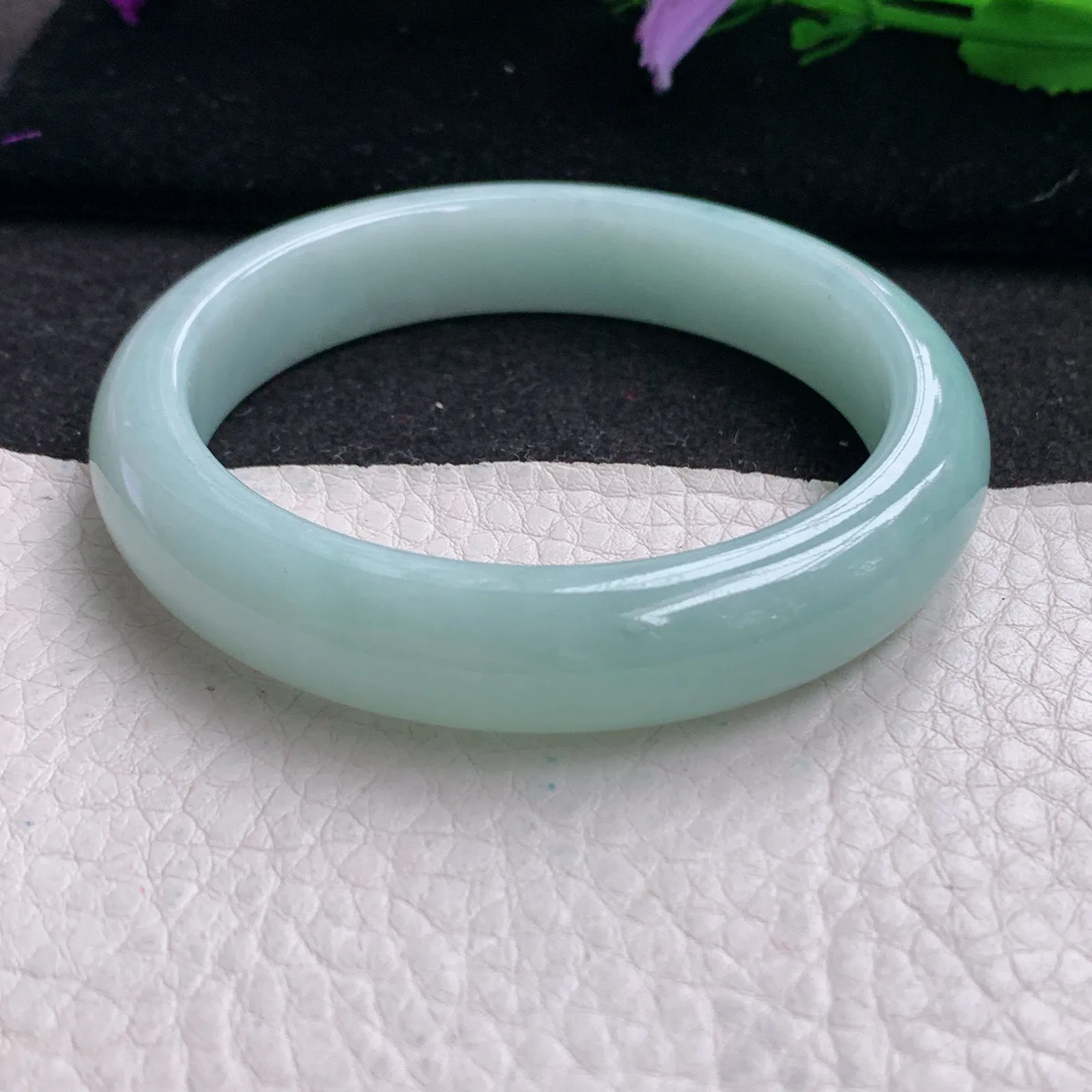 xx小圈口53*11.6*7.7平安镯 缅甸翡翠精美秀气蓝韵宽边玉手镯 玉手环