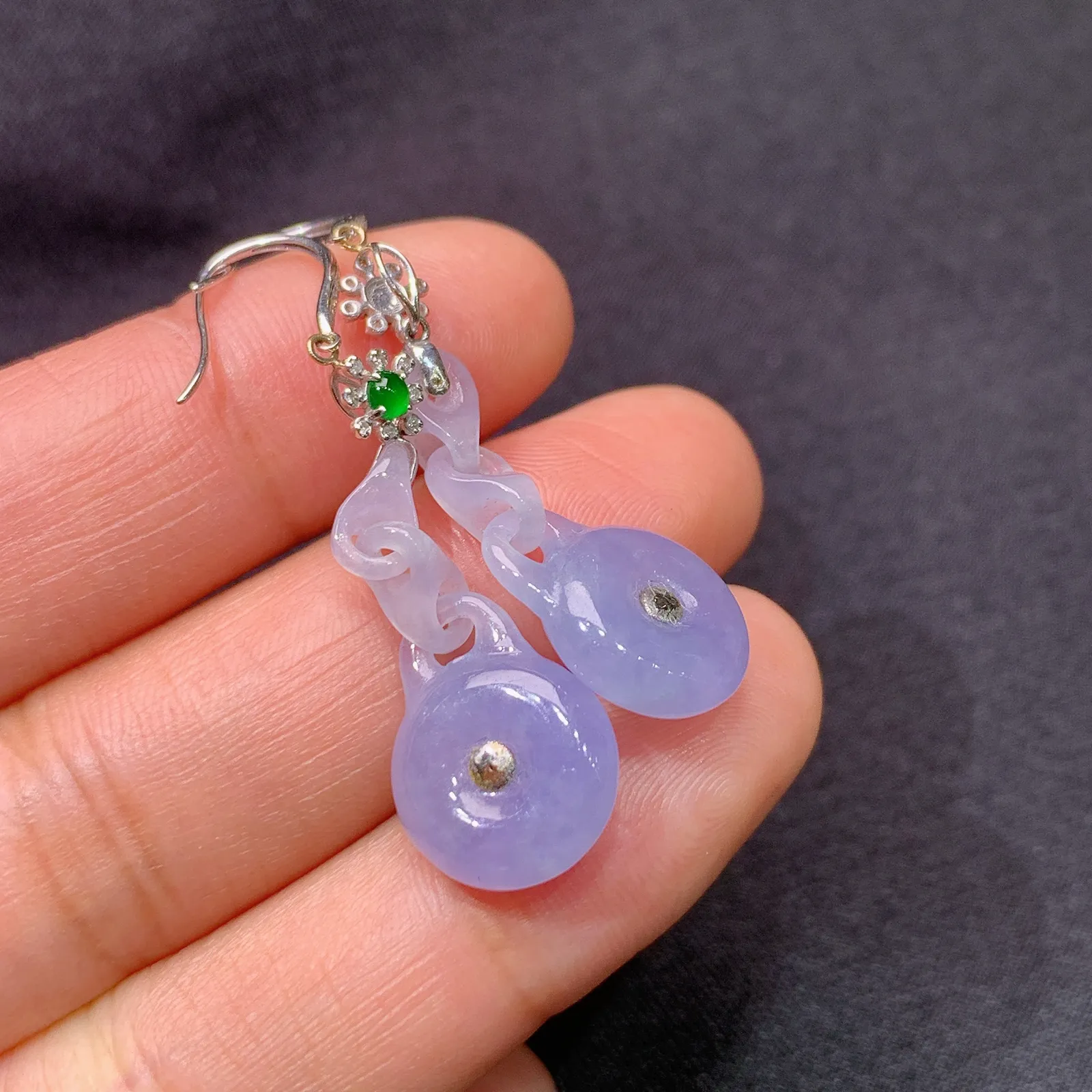 紫罗兰平安扣耳坠，18k金镶嵌，温润细腻，颜色鲜艳，Ls 尺寸24.4*11.2*4