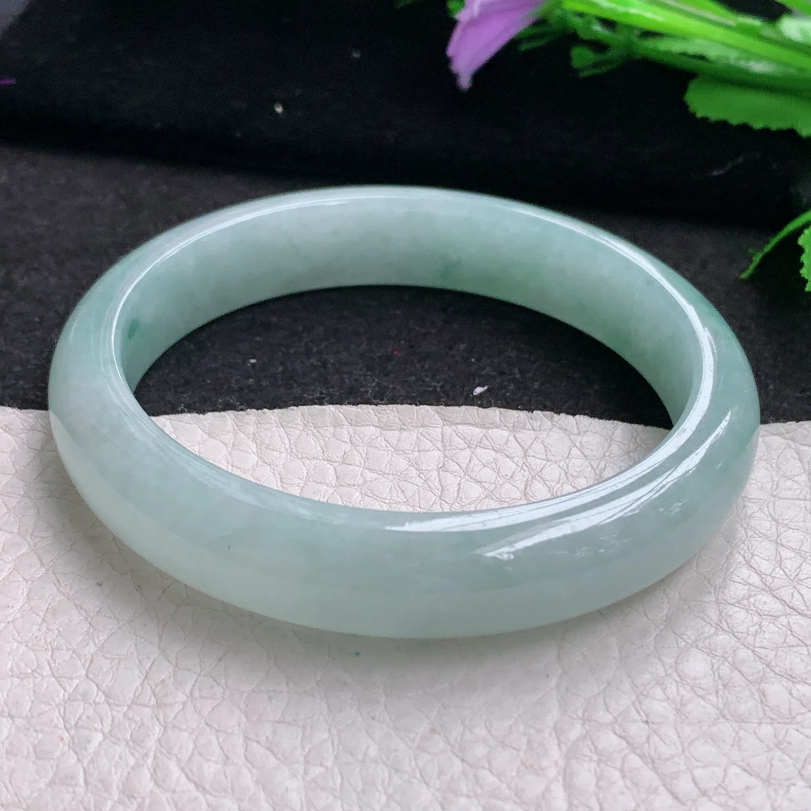 nr实拍57*11.8*7.7平安镯 缅甸翡翠精美冰飘花宽边玉手镯 玉手环