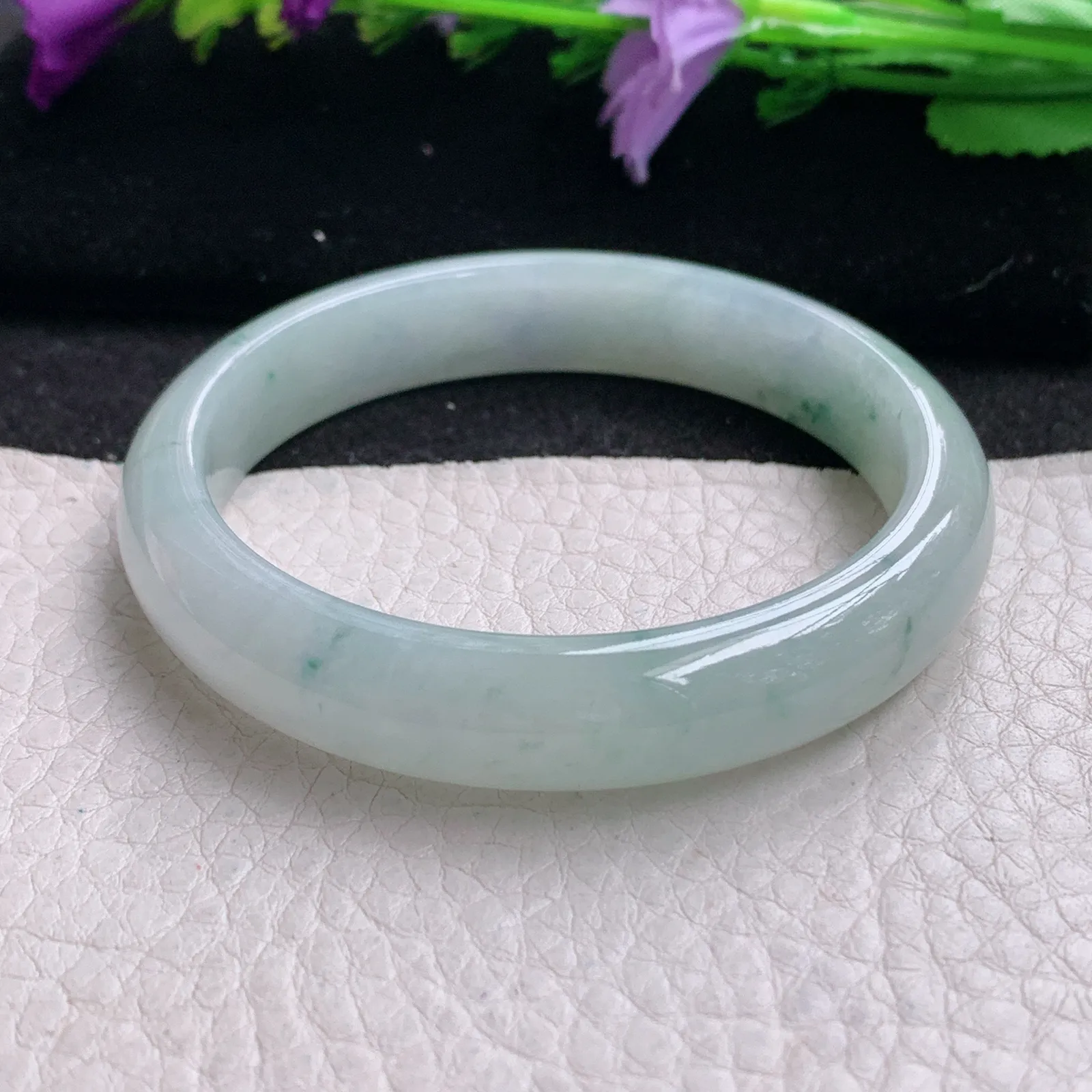 xx小圈口51*10.6*6.6平安镯 缅甸翡翠精美冰飘花宽边玉手镯 玉手环