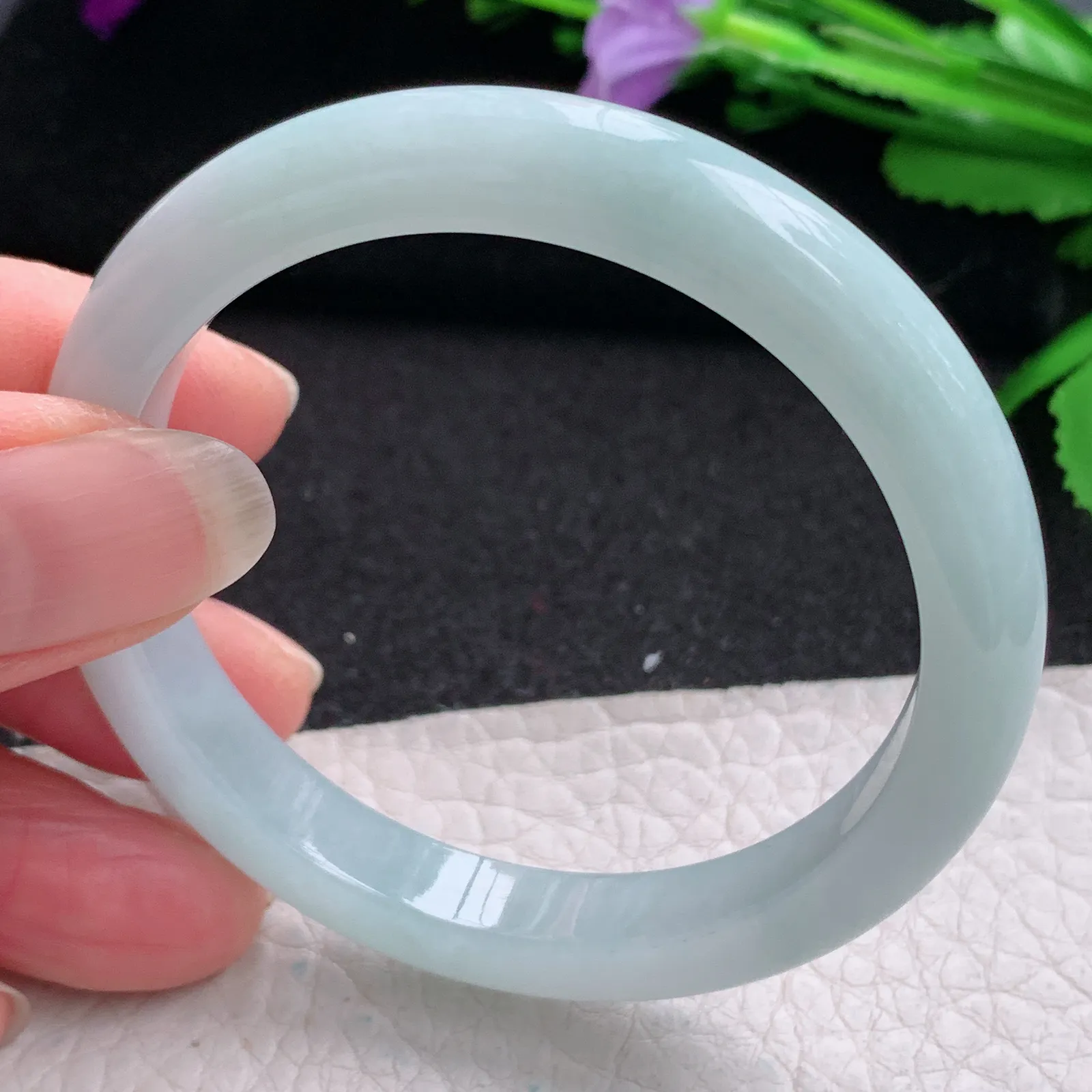 nr小圈口51.6*8.3*7平安镯 缅甸翡翠精美秀气宽边玉手镯 玉手环