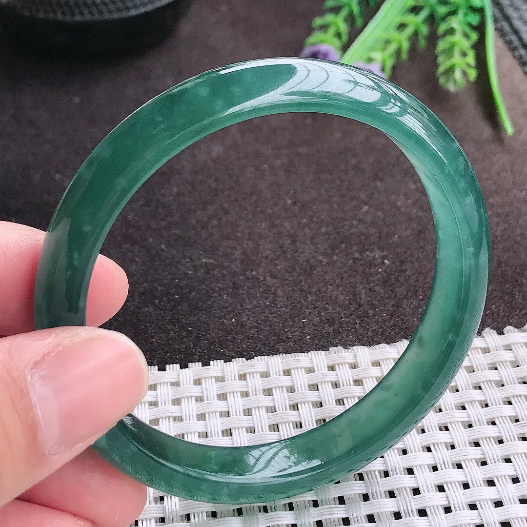 实拍A货翡翠57.5/10.9/3.8老坑冰胶水灵满色蓝韵手镯宽边翡翠玉镯女款