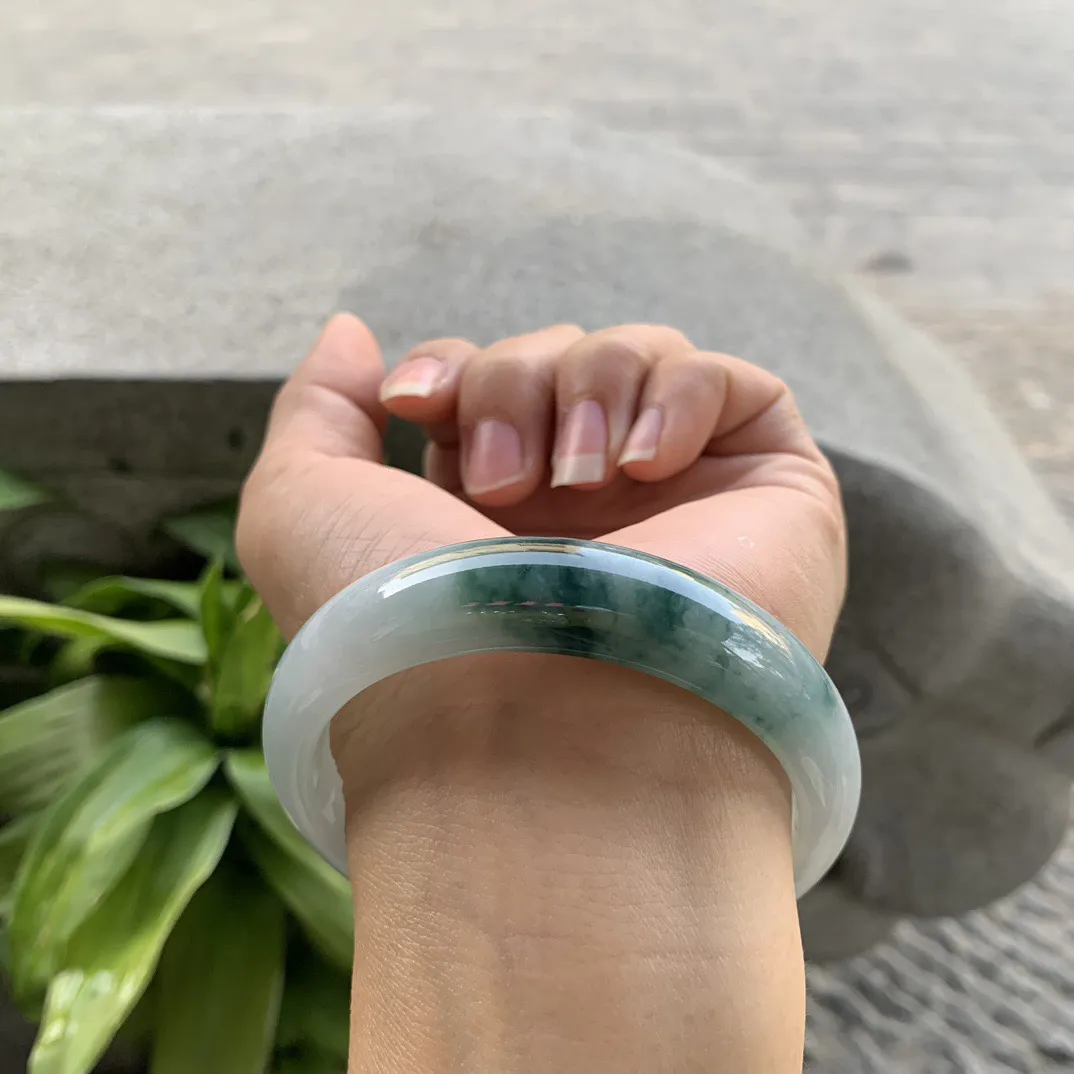 圈口57.5-14.2-7.5 【飘花正圈手镯】正圈57 58可戴 冰透水润