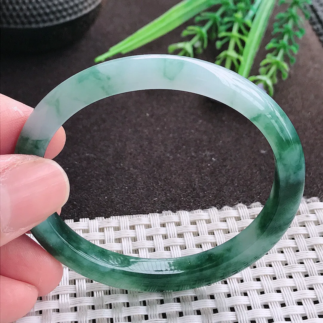 实拍A货翡翠53/46/8/6.8老坑冰润起胶飘花贵妃手镯宽边翡翠玉镯女款