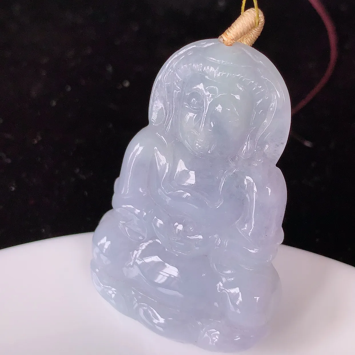 自然光实拍，冰润紫罗兰翡翠保平安观音菩萨吊坠，玉质莹润，佩戴佳品，#35.19