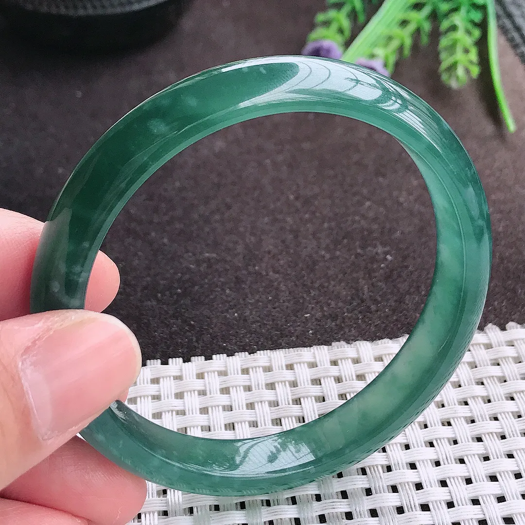 实拍A货翡翠57.5/10.9/3.8老坑冰胶水灵满色蓝韵手镯宽边翡翠玉镯女款