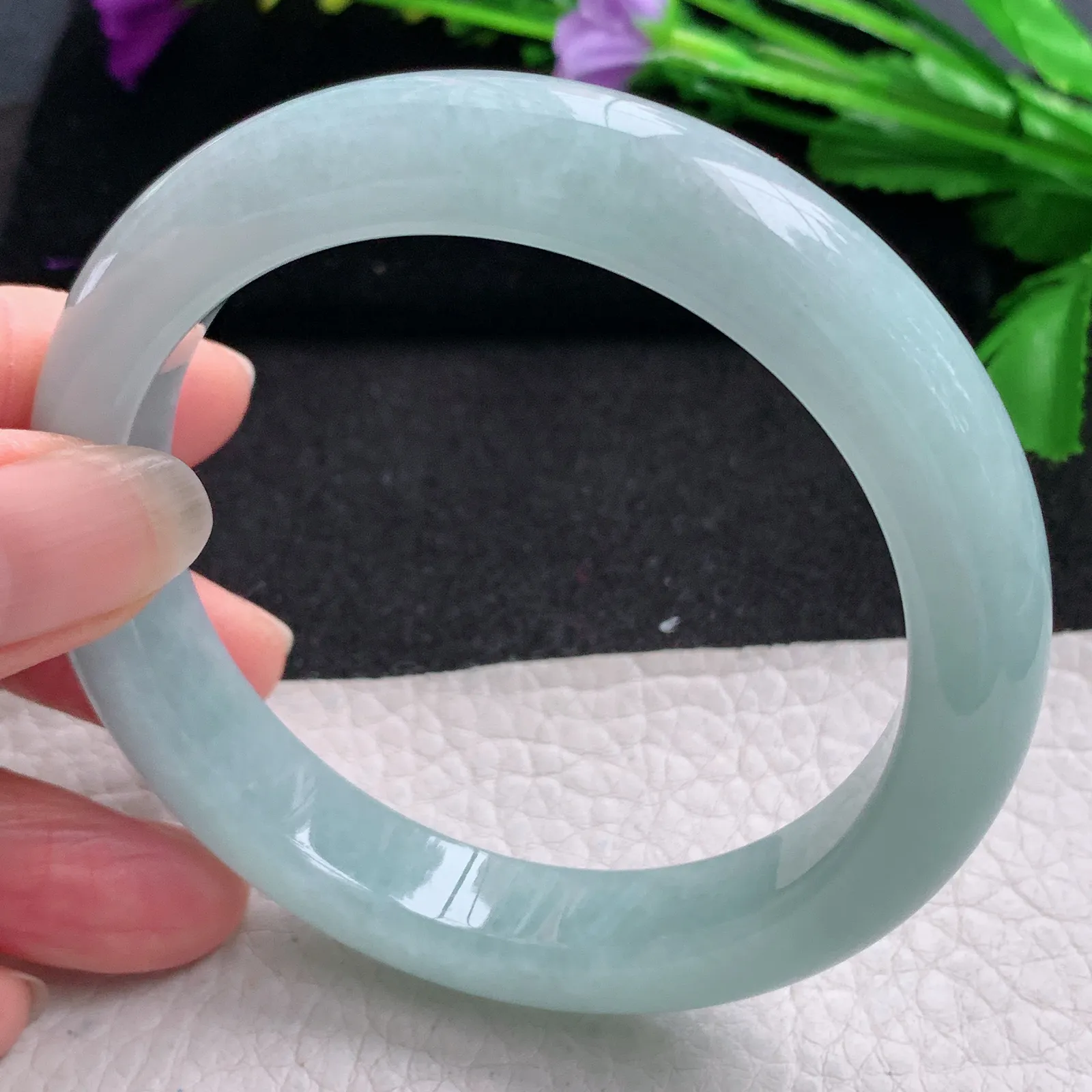 nr实拍59*12*9平安镯 缅甸翡翠精美冰蓝韵宽边玉手镯 玉手环