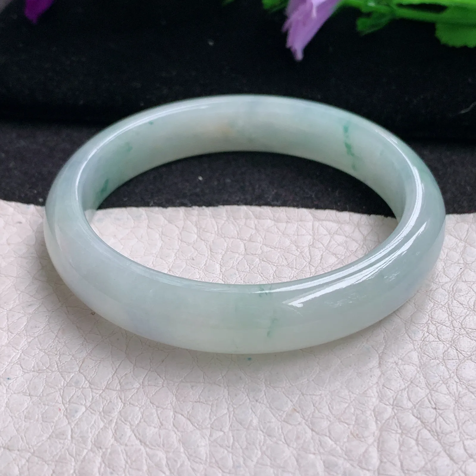 xx小圈口51*10.6*6.6平安镯 缅甸翡翠精美冰飘花宽边玉手镯 玉手环