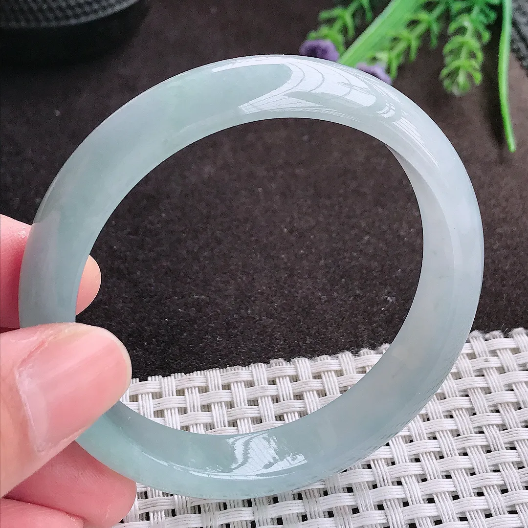 实拍A货翡翠57/12.8/7.3老坑冰胶果冻冰晴天空蓝手镯宽边翡翠玉镯女款