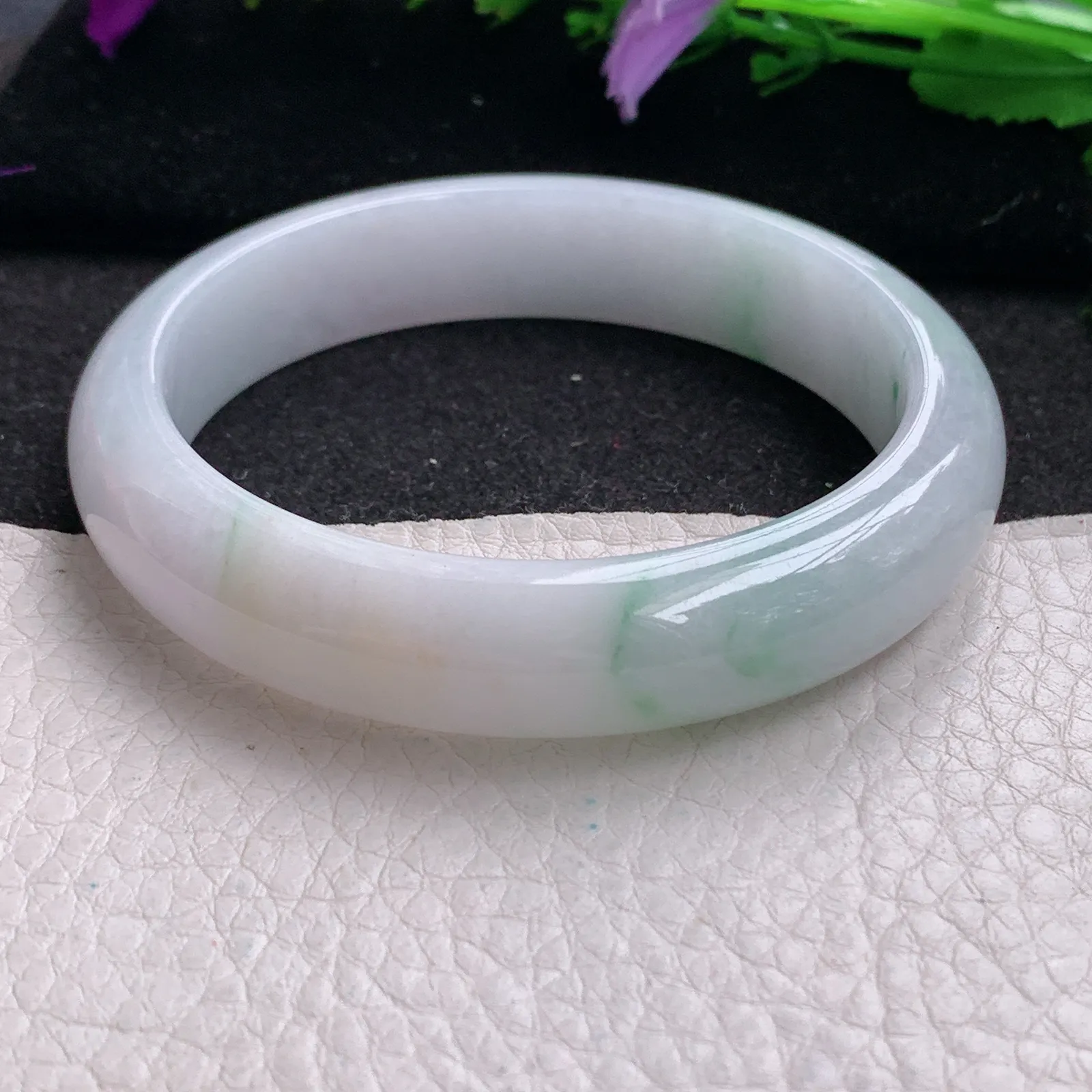 ee实拍59*13.4*8.2平安镯 缅甸翡翠精美冰飘花宽边玉手镯 玉手环