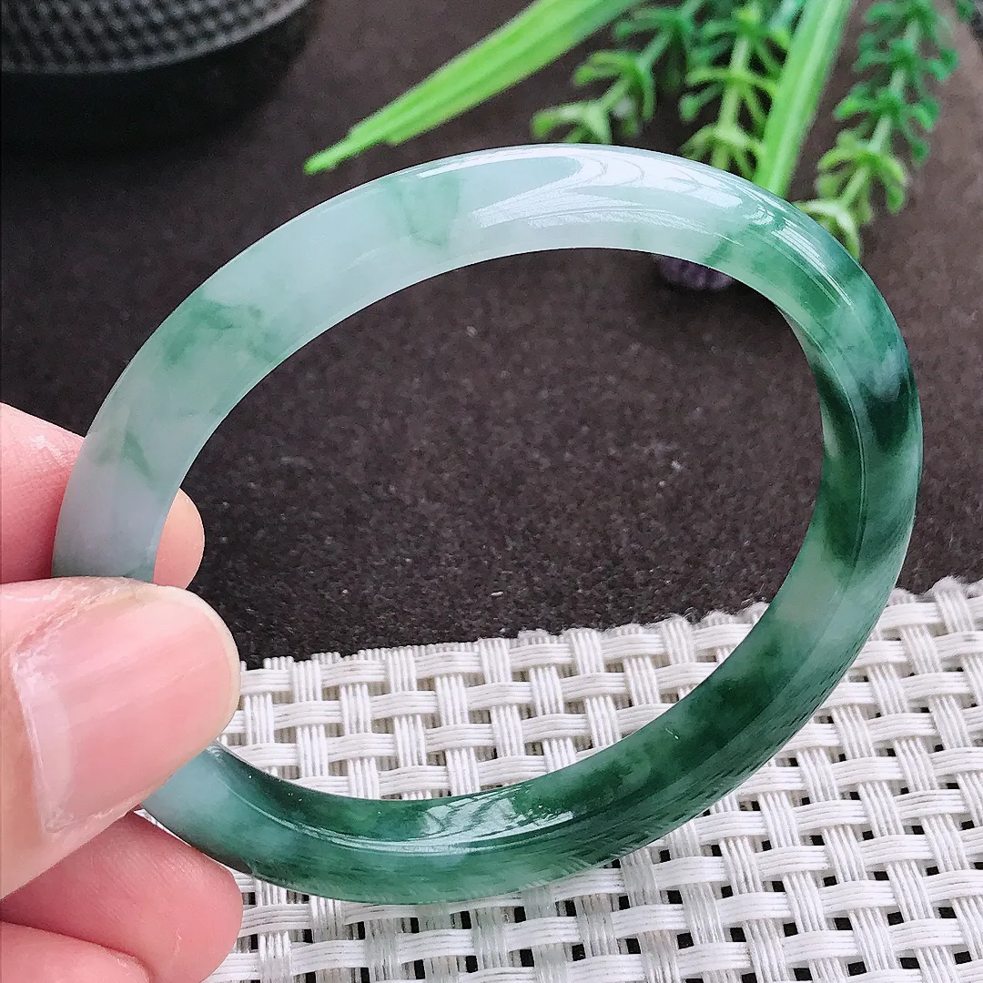 实拍A货翡翠53/46/8/6.8老坑冰润起胶飘花贵妃手镯宽边翡翠玉镯女款
