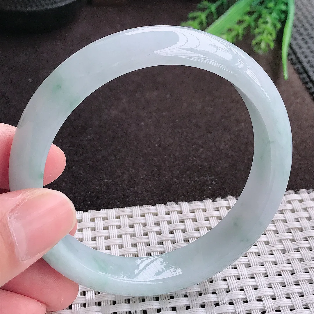 实拍A货翡翠60/13.6/8.3老坑冰润起胶飘花手镯宽边翡翠玉镯女款