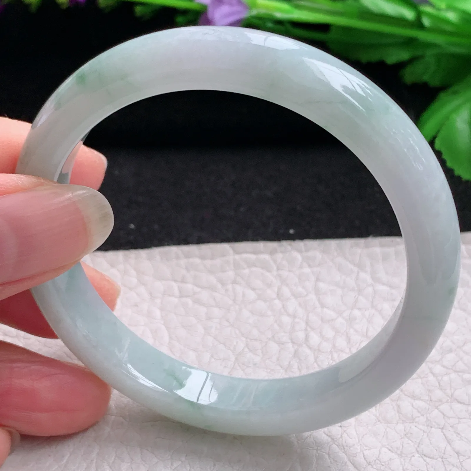 xx实拍55*10*7.4平安镯 缅甸翡翠精美冰飘花宽边玉手镯 玉手环