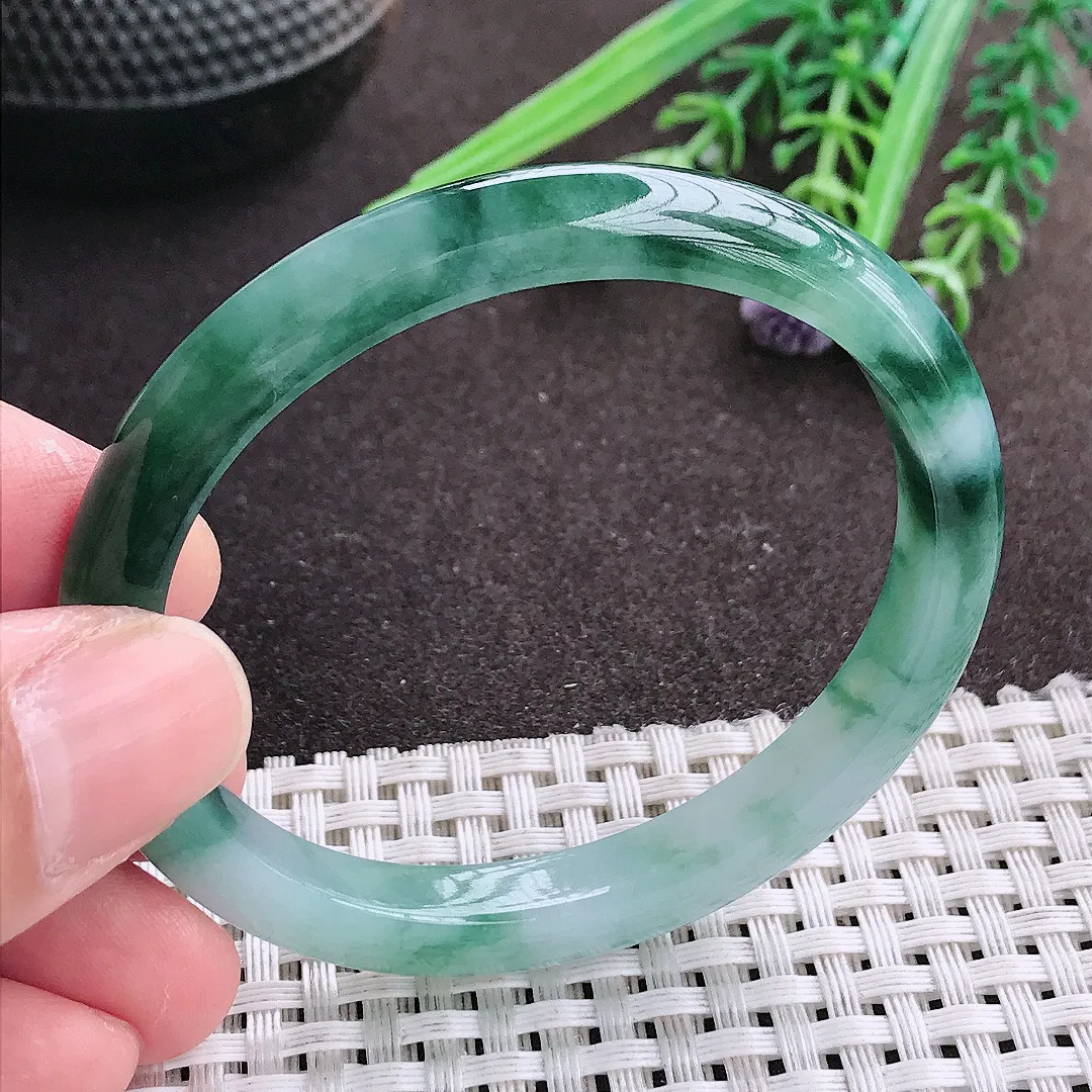 实拍A货翡翠53/46/8/6.8老坑冰润起胶飘花贵妃手镯宽边翡翠玉镯女款